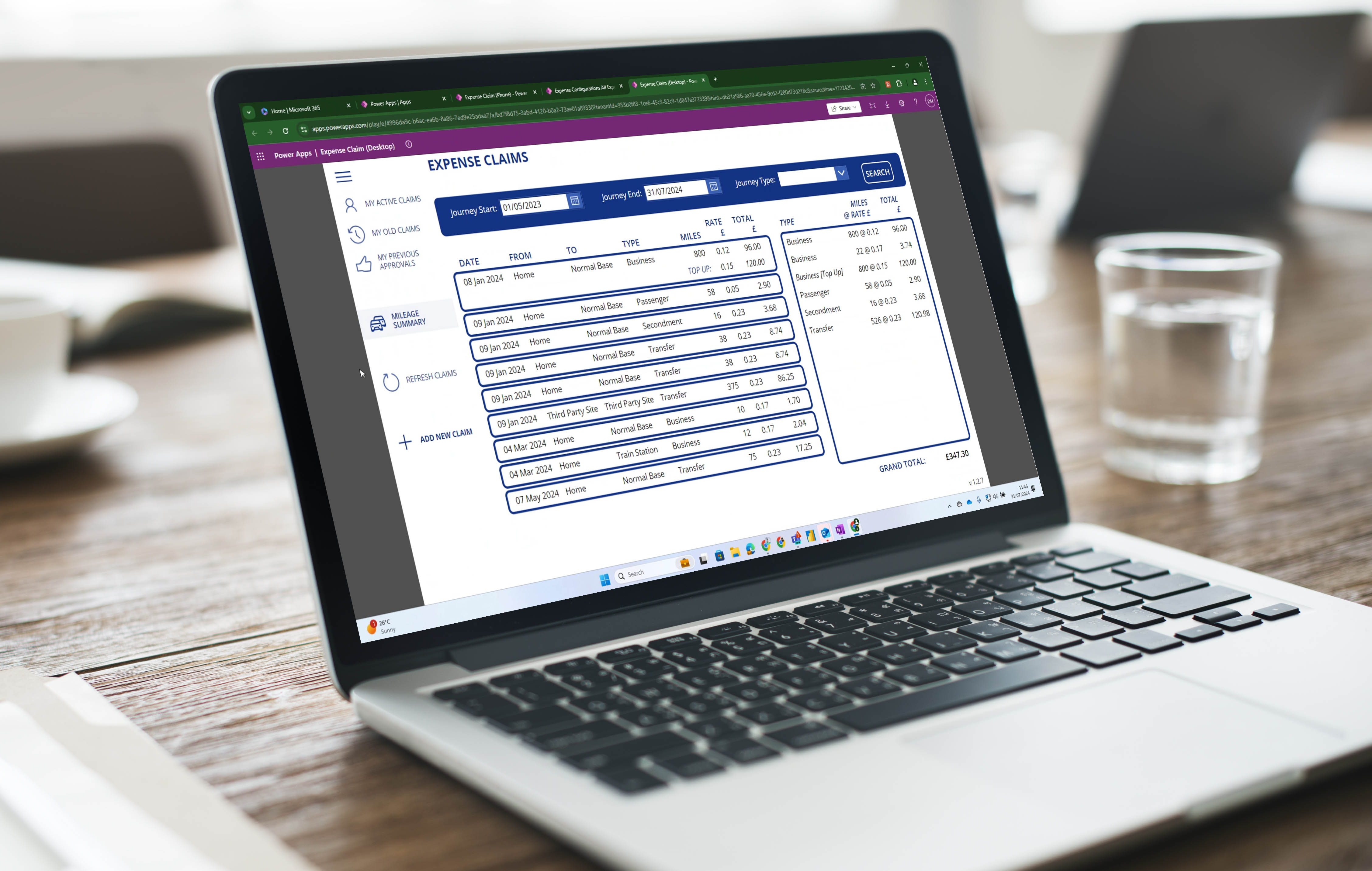 Mileage claim being prepared on a laptop